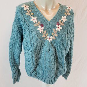 Basket of Yarn Cable Knit Sweater L